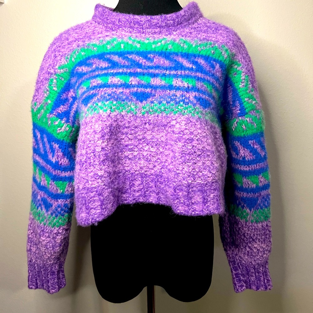 XiRENA Purple and Blue Patterned Sweater